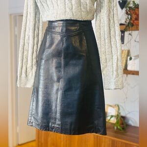 Handmade VTG Genuine Leather Skirt | Black | High Waist | AS IS Lining